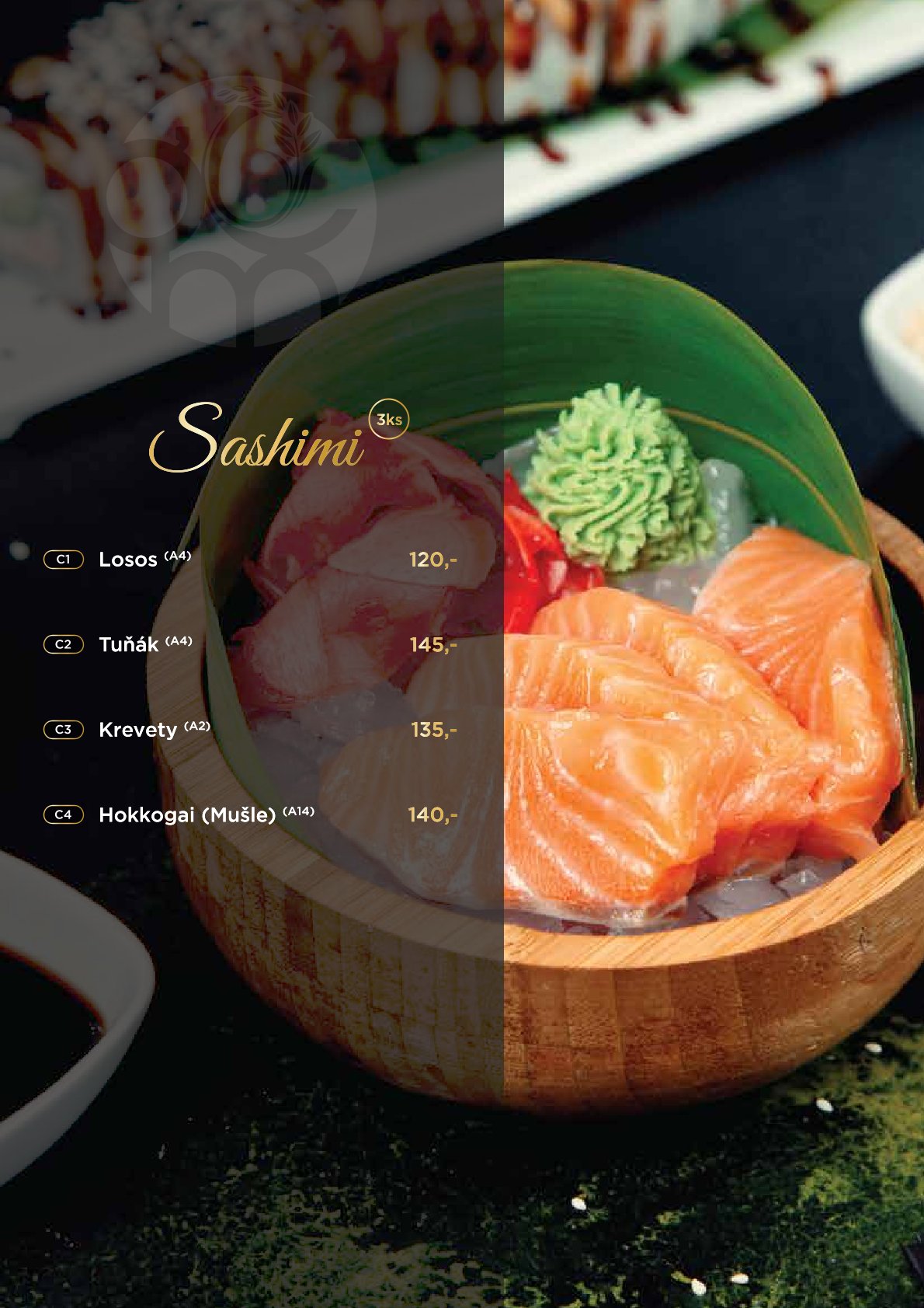 Vychutnejte si Sashimi, tradiční japonskou specialitu připravovanou z nejčerstvějších mořských ryb. Každý kousek je pečlivě nakrájen, aby vynikla jeho jemná textura a čistá chuť. Sashimi je ideální volbou pro milovníky zdravé, lehké a autentické japonské kuchyně. Dopřejte si gastronomický zážitek, který vás přenese přímo do srdce Japonska.